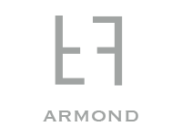 A black and white logo of armond